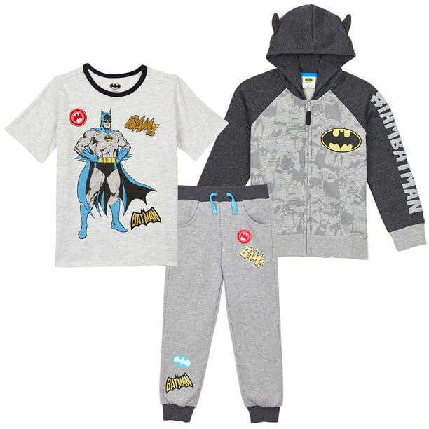 BATMAN 2 Pack Jogger Set for Boys Graphic Printed Short Sleeve Shirt and Sports Pants
